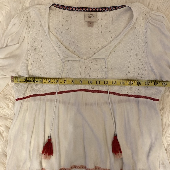 Knox Rose Boho Blouse Womens Tassel Lace Hippie Peasant Prairie Red White Blue L - Picture 7 of 9